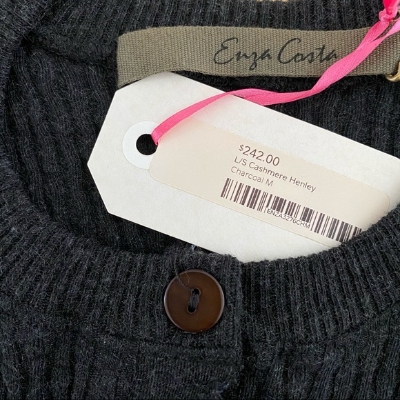 Enza Costa Cashmere Ribbed Henley Charcoal - Picture 8 of 14